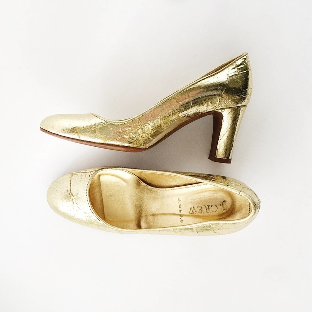 J. Crew Metallic Distressed Gold Pumps Heels 7